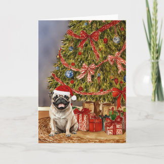 Tarjeta Colores de agua bajo el árbol de Navidad