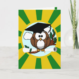 Tarjeta Colores de la escuela de búho de graduación Green