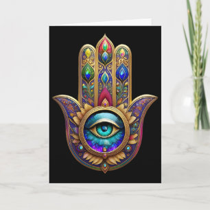 Tarjeta Colores de pavo real dorado Hamsa Verde Zafiro Ter