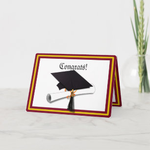 Tarjeta Colores escolares oro y rojo para el graduado