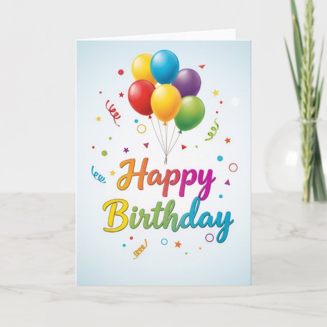 Tarjeta Colorful Balloon Celebration – Happy Birthday Card (Anverso)