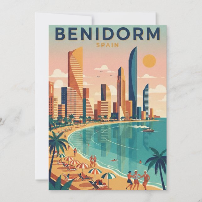 Tarjeta Colorful Benidorm Spain Costa Blanca Illustration (Anverso)