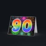 Tarjeta Colorful Fireworks   Rainbow Pattern "90" Event #<br><div class="desc">The front of this exciting, fun, and vibrant greeting card design features a colorful pattern inspired by celebratory fireworks, along with the number "90" having a multicolored rainbow inspired gradient pattern, on a black colored background. The inside features a custom greeting message, or could perhaps be cleared and left blank...</div>
