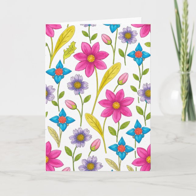 Tarjeta Colorful Floral Pattern Blank (Anverso)