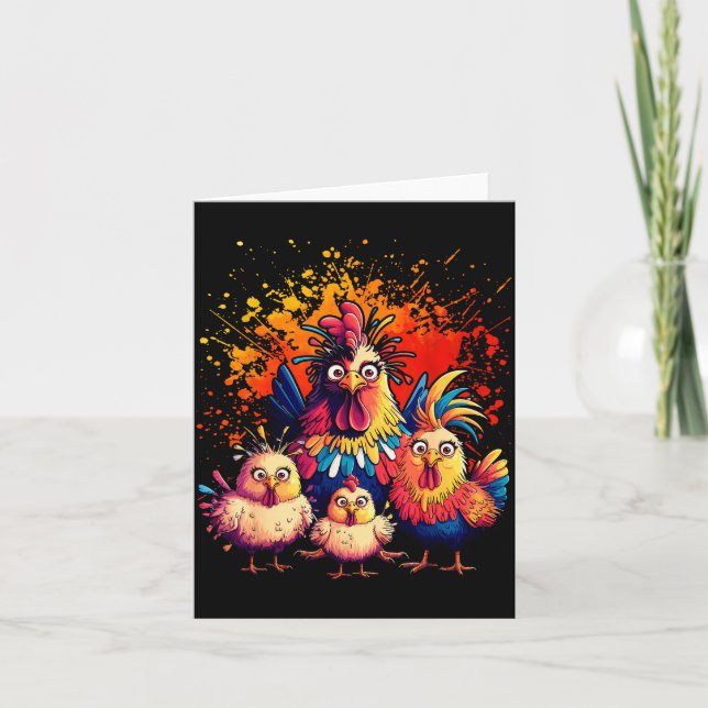 Tarjeta Colorful Funny Chicken Art  (Anverso)
