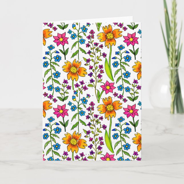 Tarjeta Colorful Hand-Drawn Wildflower Pattern Greeting (Anverso)
