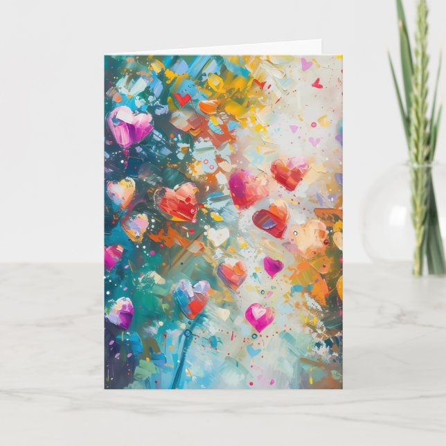 Tarjeta Colorful Hearts Paint Art Romantic Love            (Anverso)