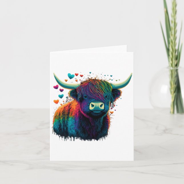 Tarjeta Colorful Highland Cow Valentines Day Farm Cow  (Anverso)