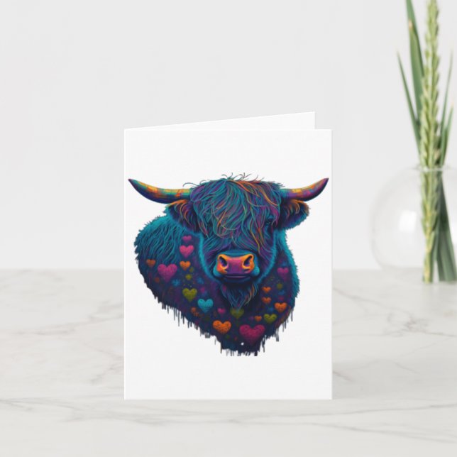 Tarjeta Colorful Highland Cow Valentines Day Farm Cow 2  (Anverso)