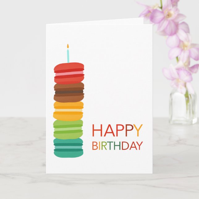 Tarjeta Colorful Macaron Stack Happy Birthday  – Modern (Orquídea)