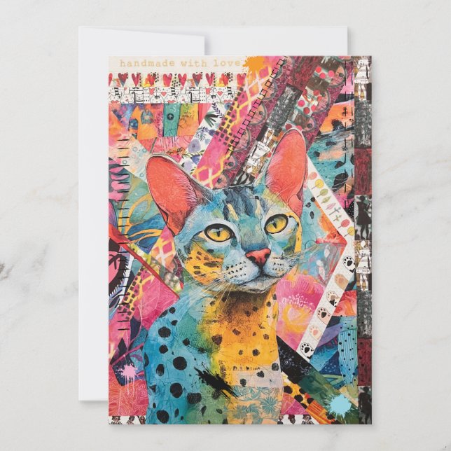 Tarjeta Colorful Mixed Mixed Paper Cat Collage  (Anverso)