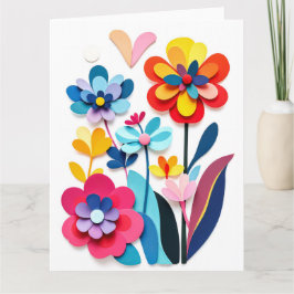 Tarjeta Colorful Paper Cut Flowers Joyful Botanical