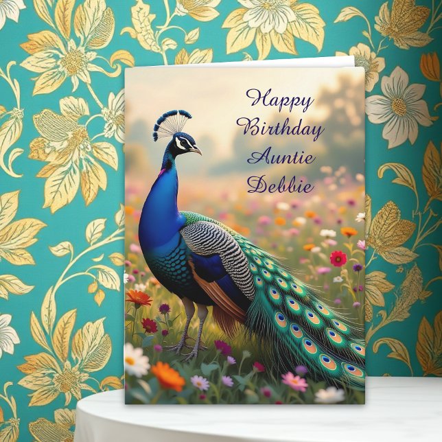 Tarjeta Colorful Peacock Aunt's Personalized Birthday (Subido por el creador)