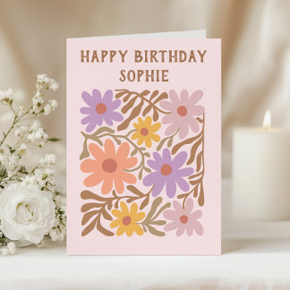 Tarjeta Colorful Retro Floral Birthday Card