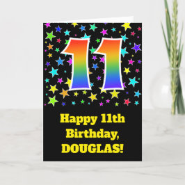 Tarjeta Colorful Stars + Rainbow Pattern "11" Birthday #