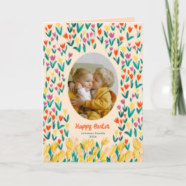 Tarjeta Colorful Tulip Happy Easter Family Photo Greeting