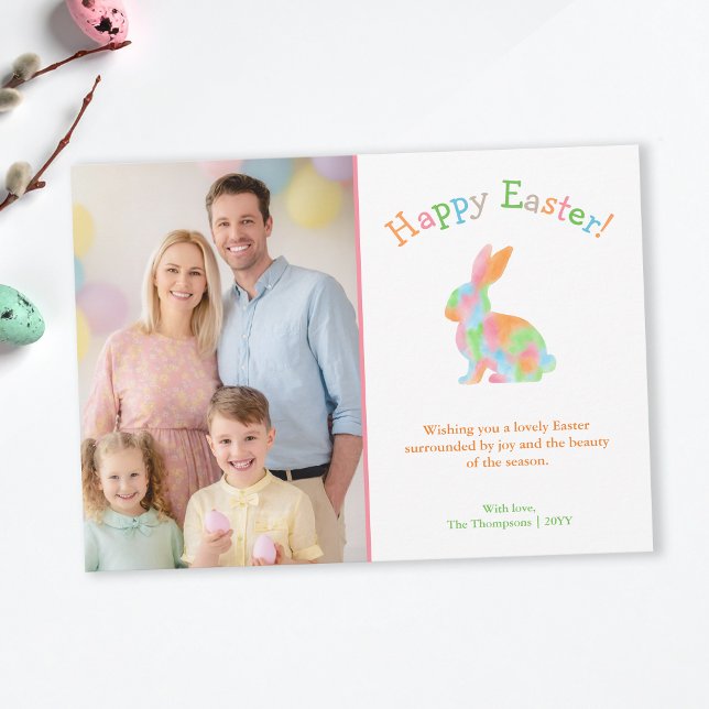 Tarjeta Colorful Watercolor Bunny Family Easter Photo (Subido por el creador)