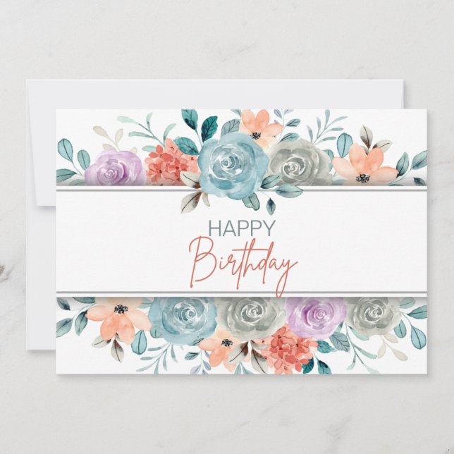 Tarjeta Colorful Watercolor Modern Happy Birthday (Anverso)