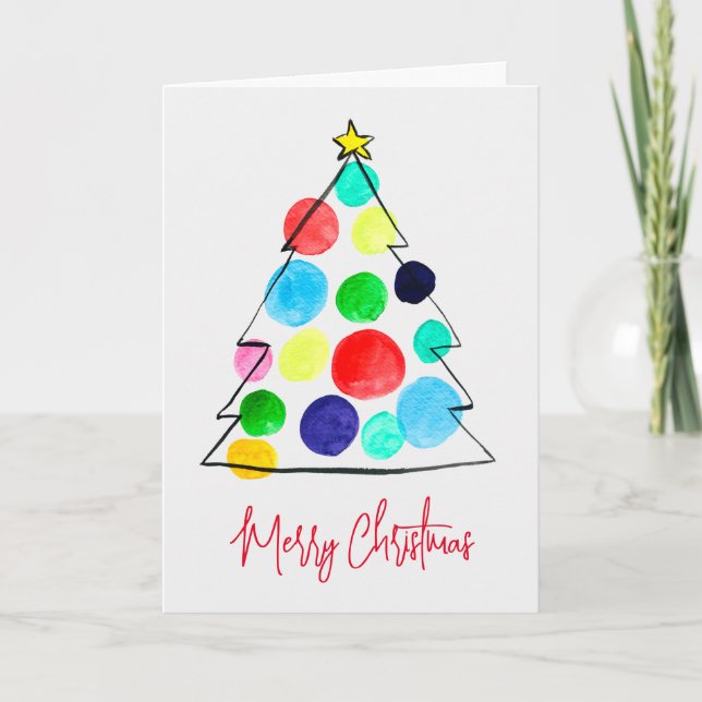 Tarjeta Colorida acuarela de árbol de Navidad (Anverso)