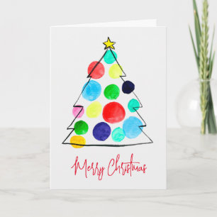 Tarjeta Colorida acuarela de árbol de Navidad