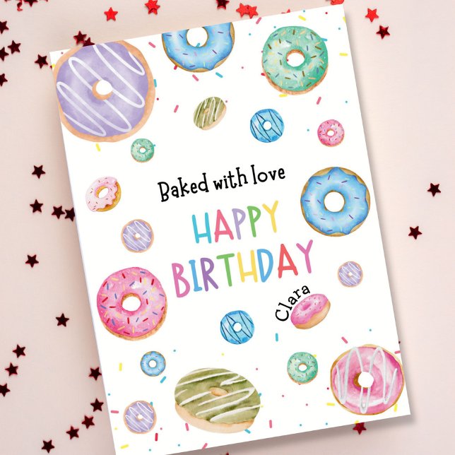 Tarjeta Colorida acuarela Donut Feliz cumpleaños (Subido por el creador)