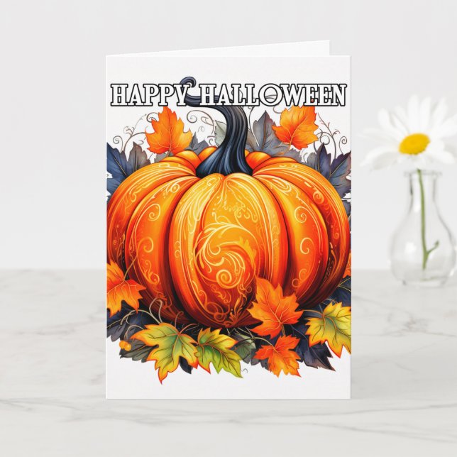 Tarjeta Colorida Calabaza feliz de Halloween (Planta pequeña)