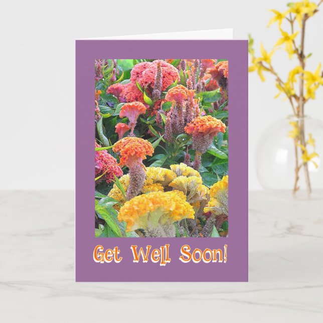 TARJETA COLORIDA CELOSIA GARDEN/ BIEN/PERSONALIZABLE TE (flor amarilla)