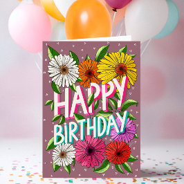 Tarjeta Colorida floral rosa personalizada Feliz cumpleaño