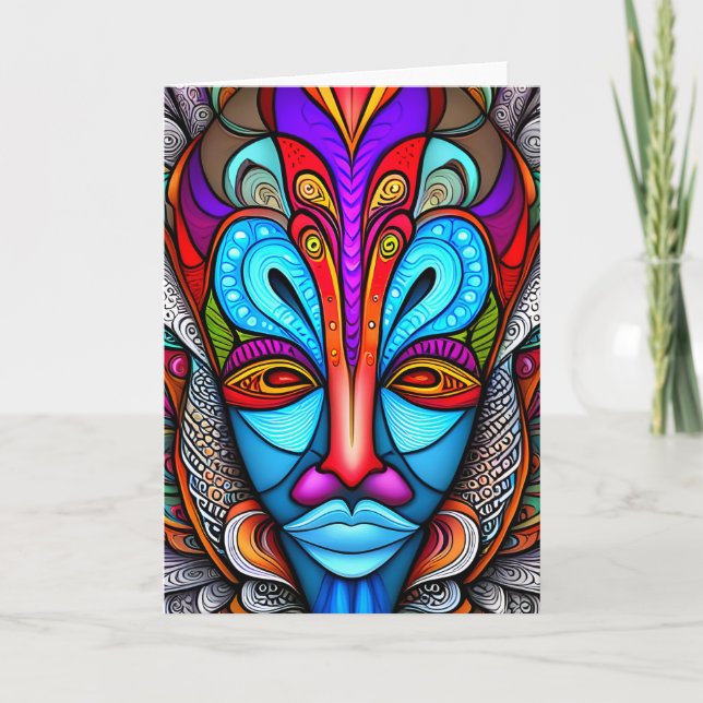 Tarjeta Colorida máscara tribal africana (Anverso)
