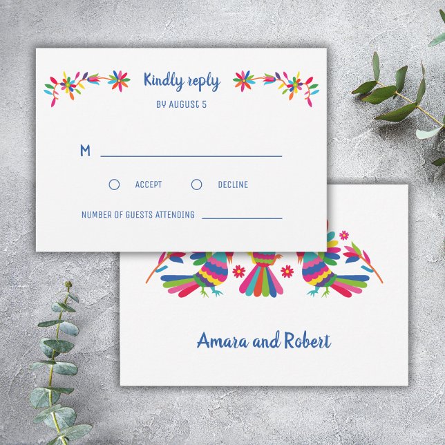 TARJETA COLORIDA OTOMI MEXICAN RSVP (Subido por el creador)