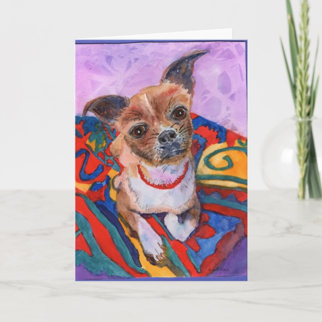 Tarjeta Colorida pintura acuarela de chihuahua dulce (Anverso)