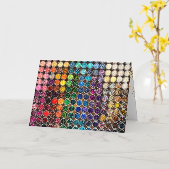 Tarjeta Colorida secuencia de Purpurinas Feliz Cumpleaños (flor amarilla)