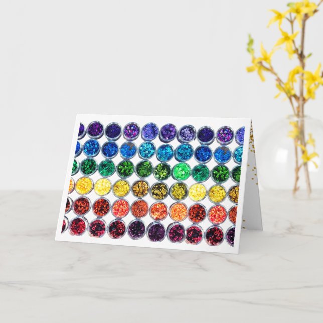 Tarjeta Colorida secuencia de Purpurinas Feliz Cumpleaños (flor amarilla)