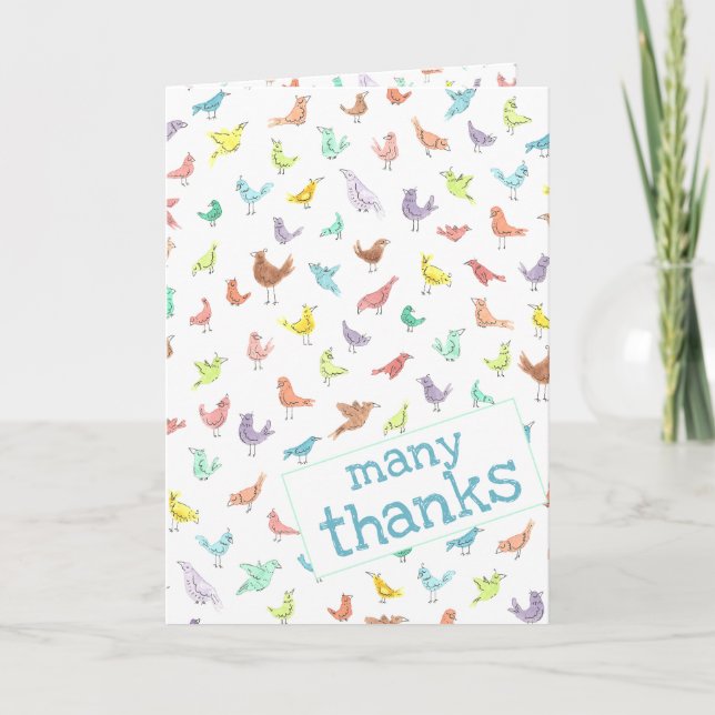 Tarjeta Coloridas Aves Felices Muchas Gracias (Anverso)