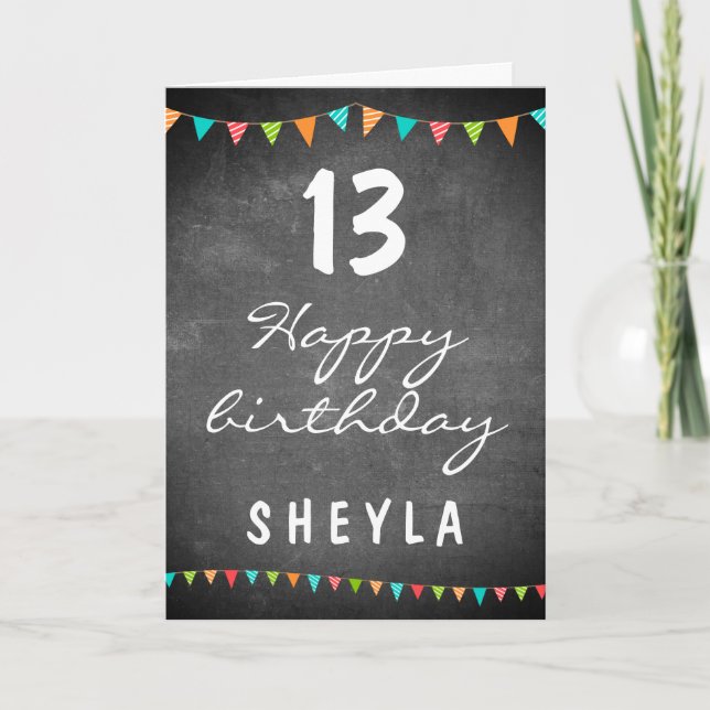 Tarjeta Coloridas banderas de Bunting Chalkboard Kids Cump (Anverso)