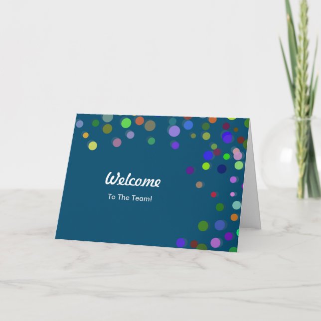 Tarjeta Coloridas caídas Sparkles Polka Dots Bienvenidos (Anverso)