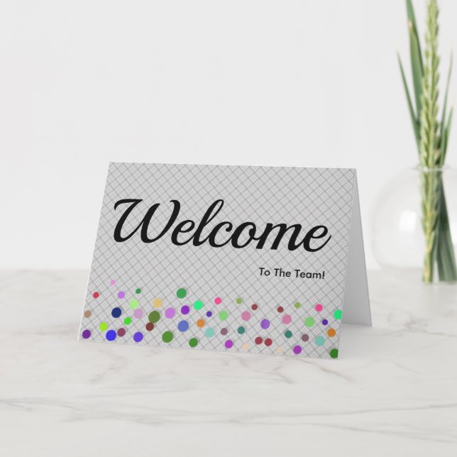 Tarjeta Coloridas caídas Sparkles Polka Dots Bienvenidos (Anverso)