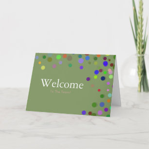 Tarjeta Coloridas caídas Sparkles Polka Dots Bienvenidos