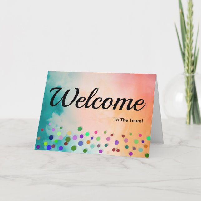 Tarjeta Coloridas caídas Sparkles Polka Dots Bienvenidos (Anverso)