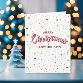 Tarjeta Coloridas estrellas Navidades rojos y blancos simp