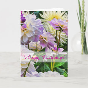 Tarjeta Coloridas flores de Dahlia Feliz cumpleaños