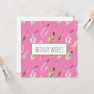 Tarjeta Colorido Boho Feathers Happy Birday