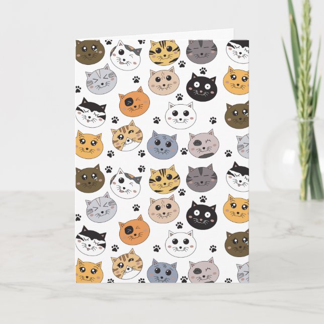 Tarjeta Colorido Cute Funny Cats & Paw Pattern (Anverso)