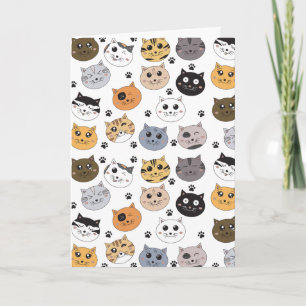 Tarjeta Colorido Cute Funny Cats & Paw Pattern