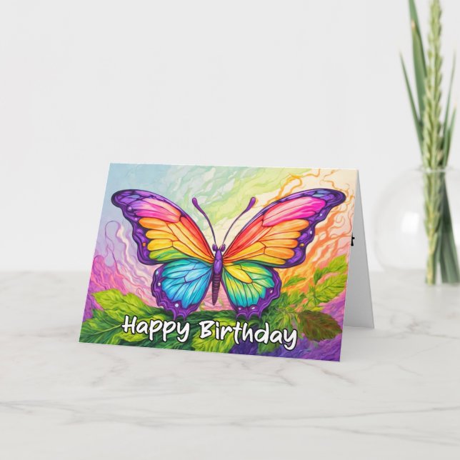 Tarjeta Colorido dibujo Mariposa Feliz cumpleaños (Anverso)