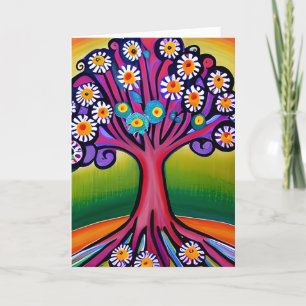 Tarjeta Colorido Estilo Arte Folclórico Árbol Whimsical   