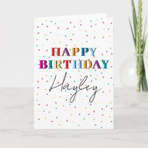 Tarjeta Colorido Happy Birthday Custom Name Confetti