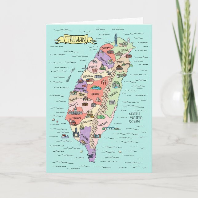 Tarjeta Colorido mapa de Taiwán (Anverso)