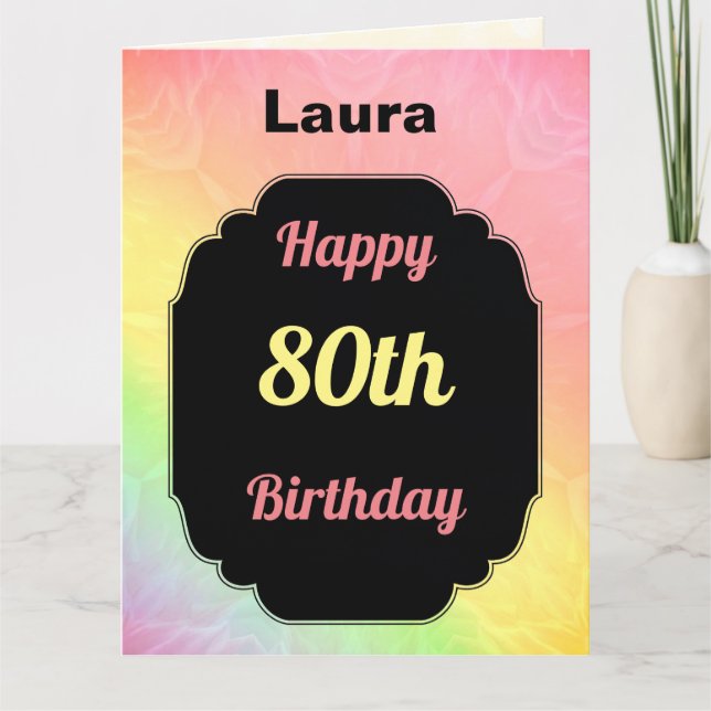Tarjeta Colorido moderno Añadir nombre 80º cumpleaños (Anverso)
