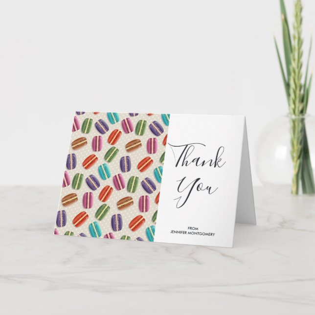 Tarjeta Colorido Patrón de Macarones Parisinos Gracias (Anverso)